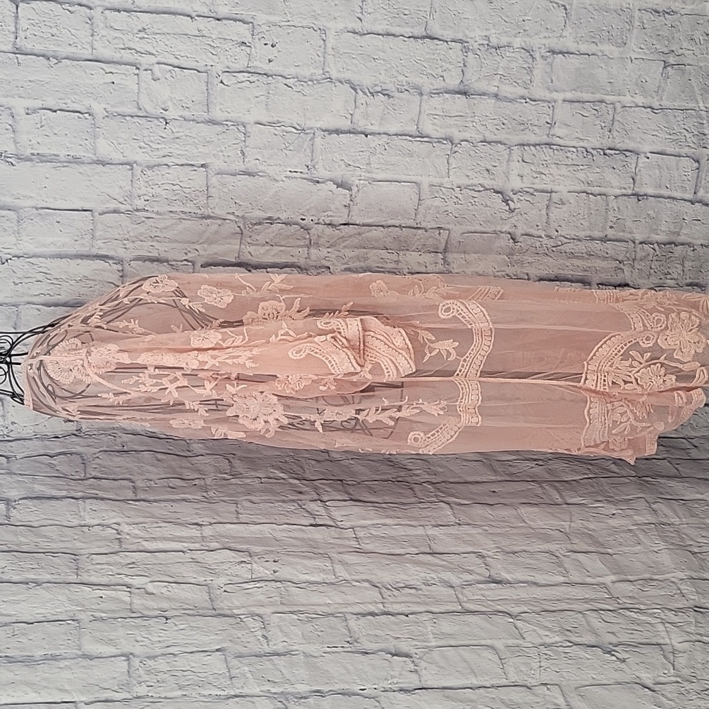 UNBRANDED Pink Lace Long 3/4 Sleeves Kimono Chest 40" Length 44" - Picture 6 of 10